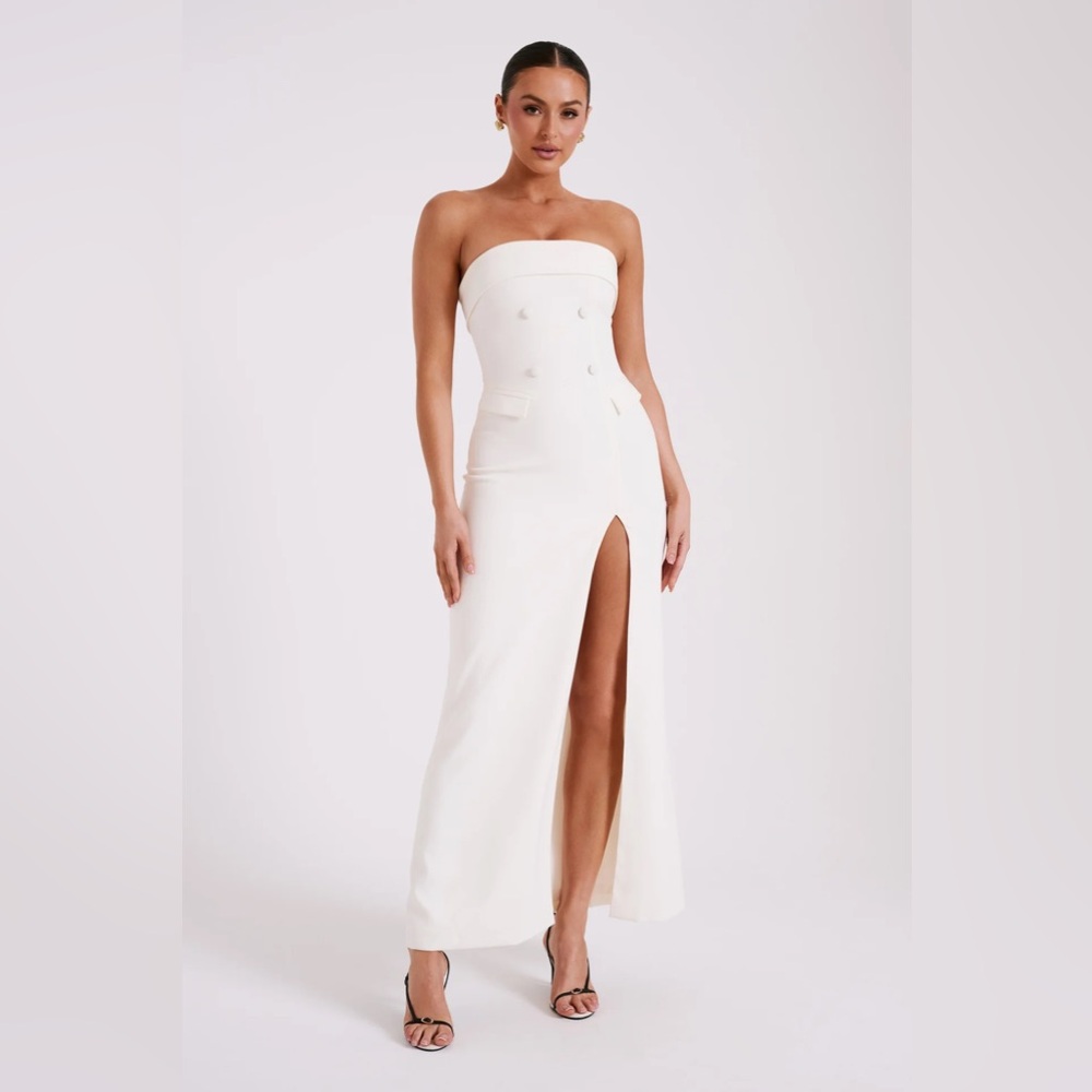 MESHKI - Abbie Strapless Suiting Maxi Dress - Ivory - Size Small (like new)